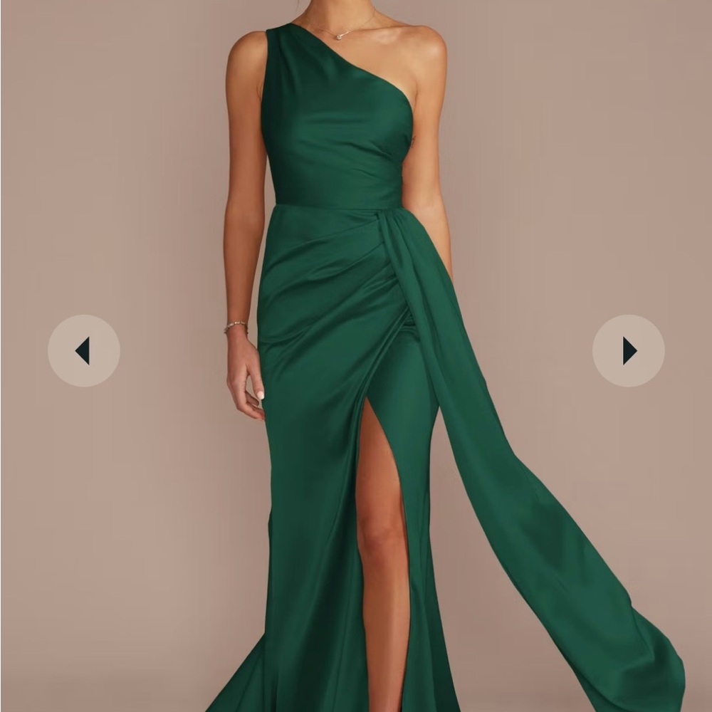 David's Bridal Green Asymmetrical Ruched Gown